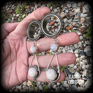 Moonstone ear weights 25mm tunnel earrings Body jewelry Gemstone ear gauges Gothic body jewelry Garnet tunnel dangles Gemstone plugs Gemstone tunnels Stretched libes Gauged earrings Gauged ears 4mm 6mm 8mm 10mm 12mm 14mm 16mm 19mm 22mm 25mm 28mm 30mm