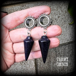 Gemstone tunnel earrings 9/16” tunnels Blue sandstone tunnel dangles 14mm Gemstone gauged earrings 2g 0g 00g 1/2” 5/8” 3/4” 7/8” 6mm 8mm 10mm 12mm 14mm 16mm 19mm 22mm 25mm 28mm 30mm Stretched ears Stretched lobes Celestial Whimsigoth Whimsygoth