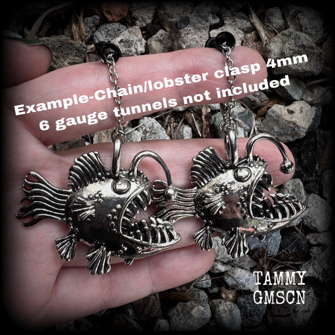 Angler fish earrings-Black seadevil earrings