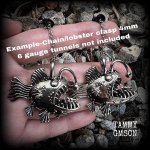 Angler fish earrings-Black seadevil earrings
