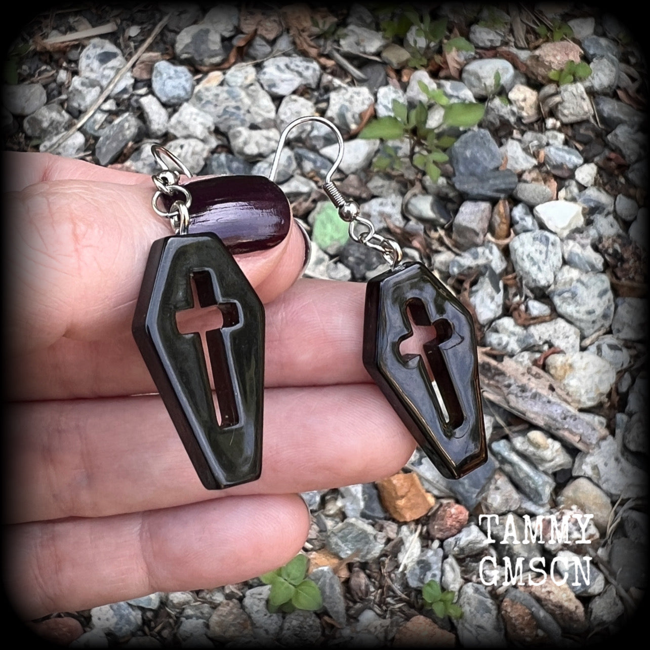 Black coffin earrings-Halloween earrings