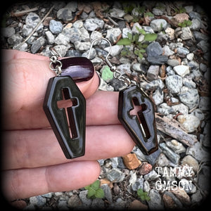 Black coffin earrings-Halloween earrings