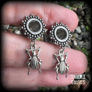 Beetle gauged earrings