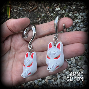 White kitsune ear gauges