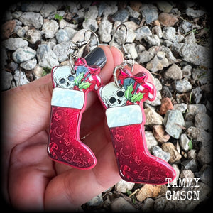 Gothic Santa stocking earrings-Christmas earrings