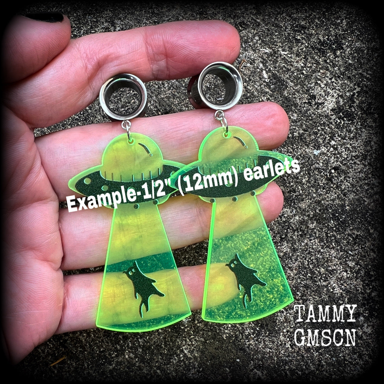 UFO cat abduction tunnel earrings