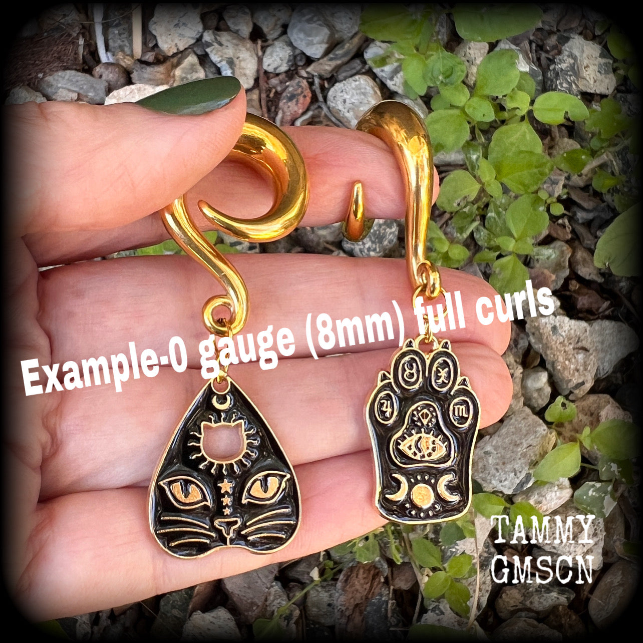 Ouija planchette tunnel earrings-Witchy cat ear gauges