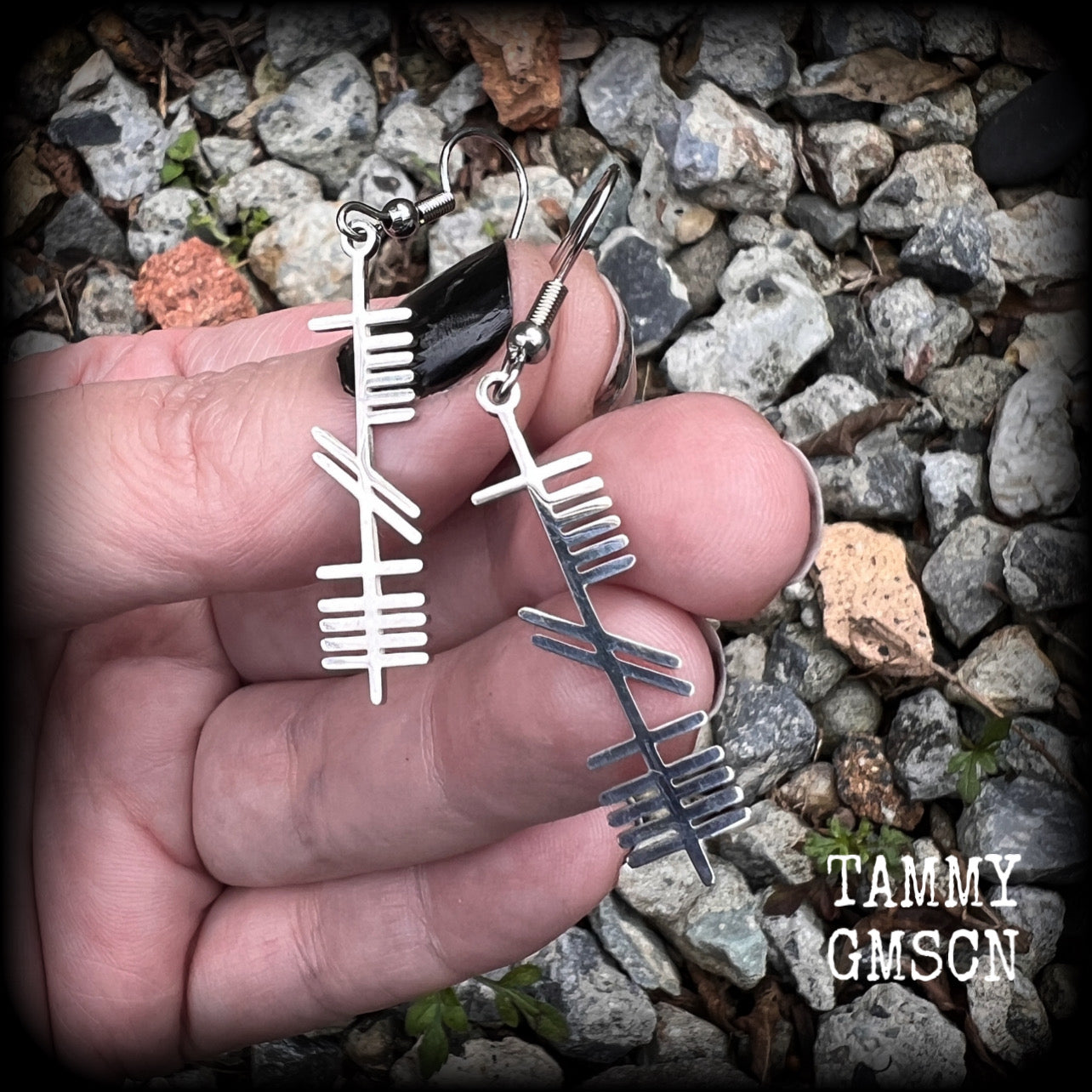 Ogham alphabet stave Tree alphabet jewellery Ogham earrings Wisdom jewelry Druid earrings Pagan jewelry Runes jewellery Pierced ears Stretched lobes