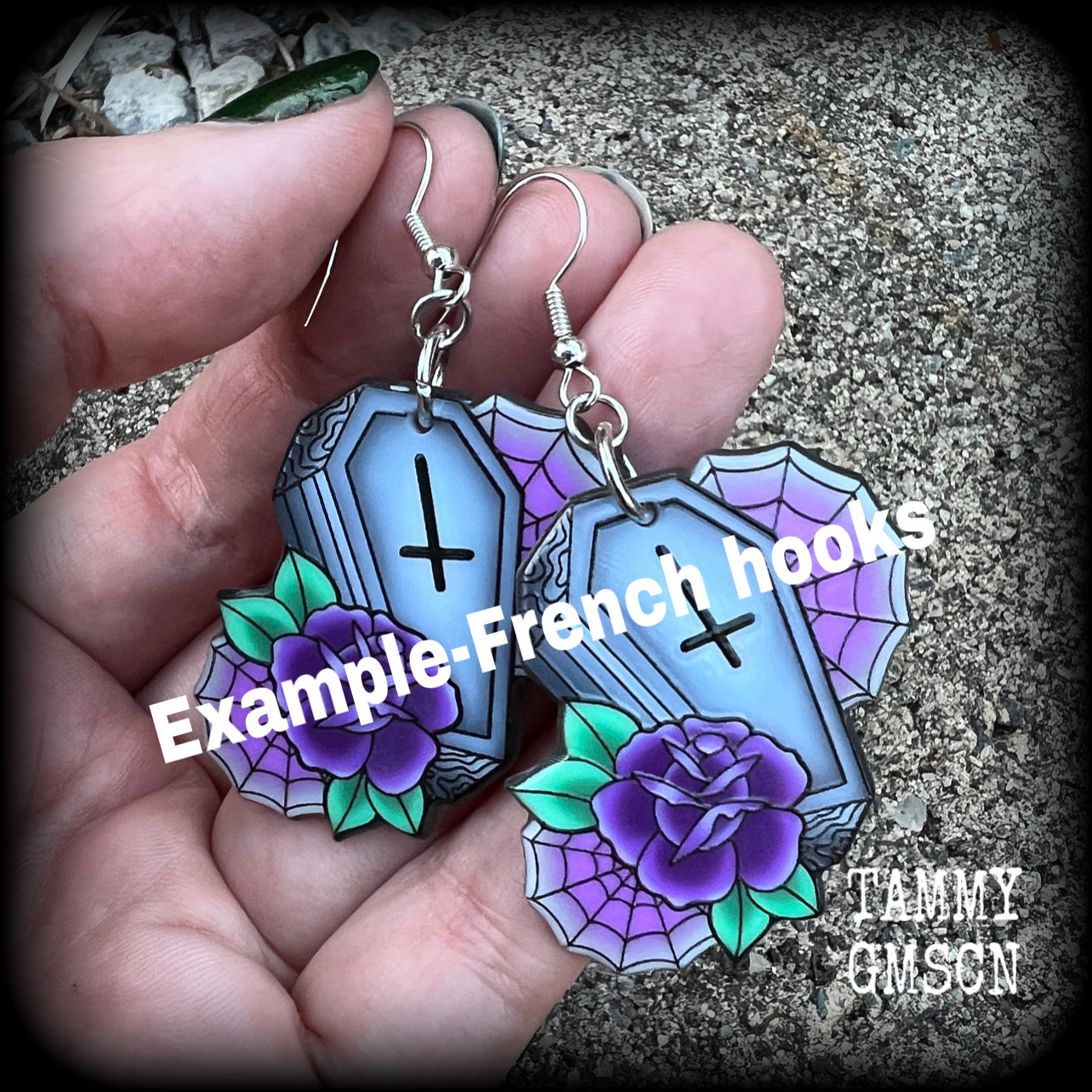 Pastel goth coffin earrings-Halloween earrings