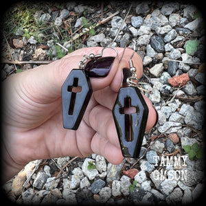 Black coffin earrings-Halloween earrings