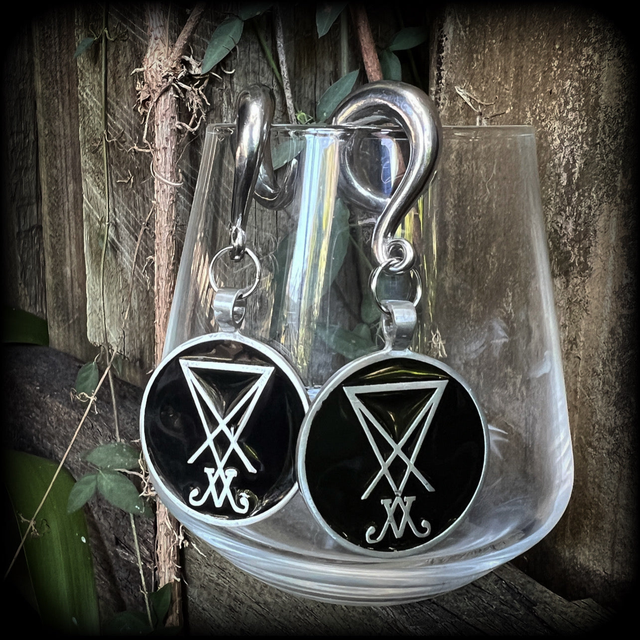 Sigil of Lucifer gauged earrings-Satanic jewelry