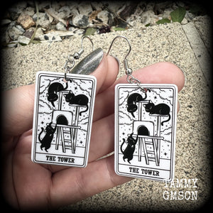 The Cat Tower tarot card earrings