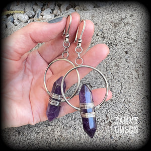 Amethyst earrings-Gemstone ear hangers