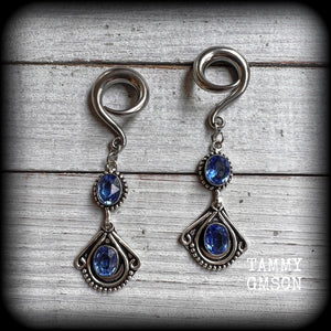 Blue Topaz gauged earrings 2 gauge ear weights Gemstone ear hangers Gauged ears Ear gauges 6g 2g 0g 00g 1/2" 9/16" 5/8" 3/4" 7/8" 1" 1.10" Stretched ears Stretched lobes