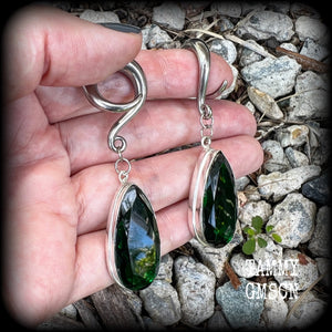 Emerald green gemstone gauged earrings-Teardrop earrings