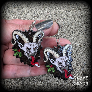 Pierced ears Krampus earrings Christmas earrings Halloween earrings Summer solstice Yule earrings Horned god Gothic Winter solstice Pagan earrings Folklore Fairy tales Halloween jewelry Yuletide Mythology Mythological beasts Fairytales Pierced ears Tunnels Plugs