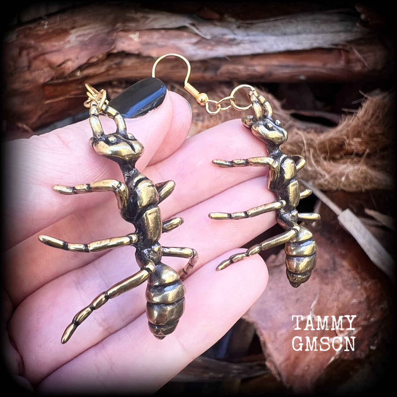 Ant earrings Brass ant earrings Forestpunk Forestcore Cottagecore Whimygoth Bugs Insects 