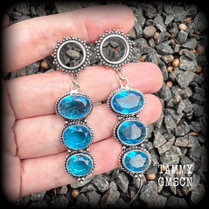 Blue topaz ear weights Gemstone gauged earrings 1/2” ear weights Body jewelry Gemstone tunnels 6g 2g 0g 00g 1/2 9/16 5/8 3/4 7/8 1 1.10 1.18 Whimsygoth Gothic Gauges  Ear hangers Tunnel dangles 4mm 6mm 8mm 10mm 12mm 14mm 16mm 19mm 22mm 25mm 28mm 30mm