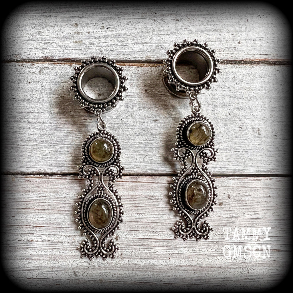 Labradorite gauged earrings 