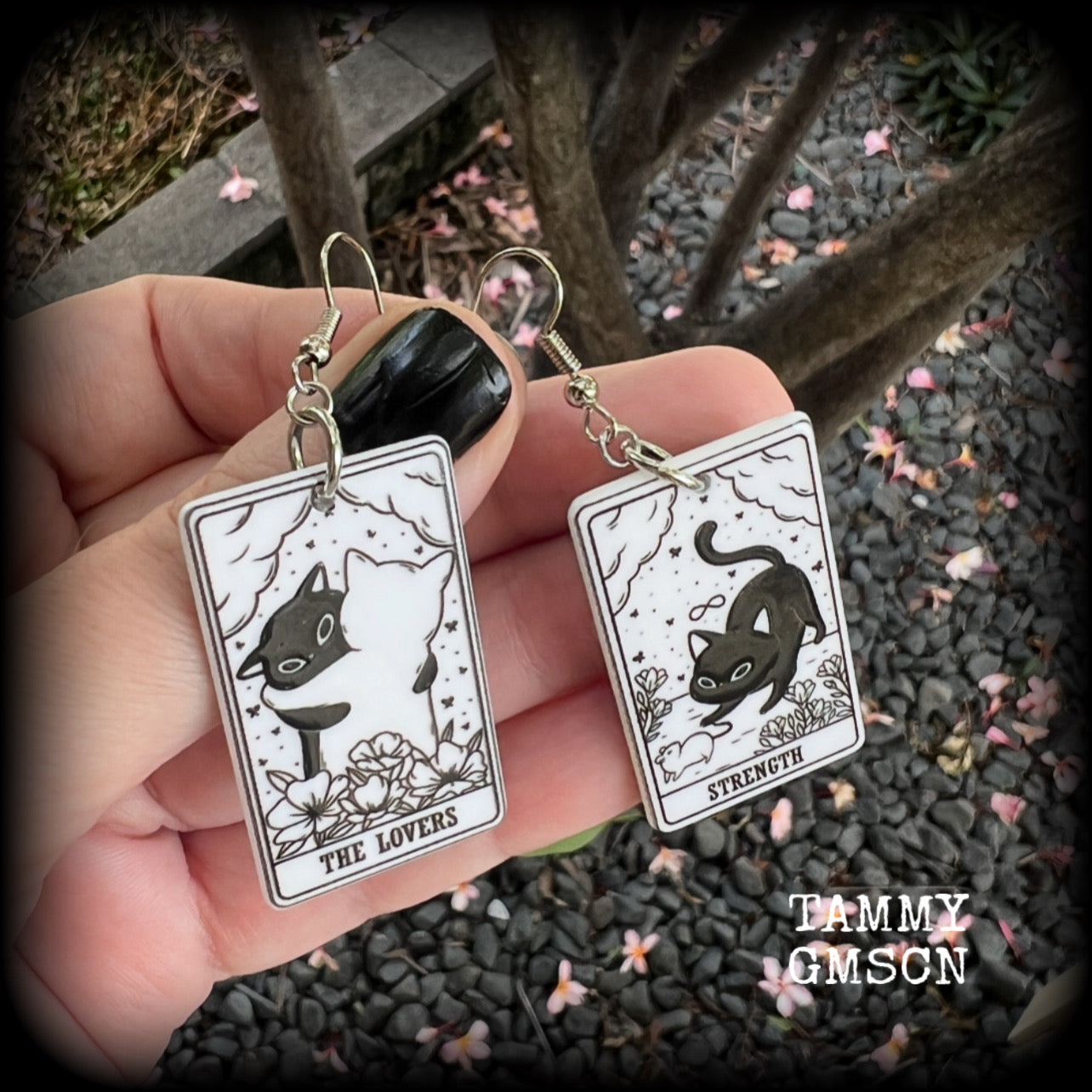 Cat tarot card earrings-The Lovers-Strength tarot jewelry