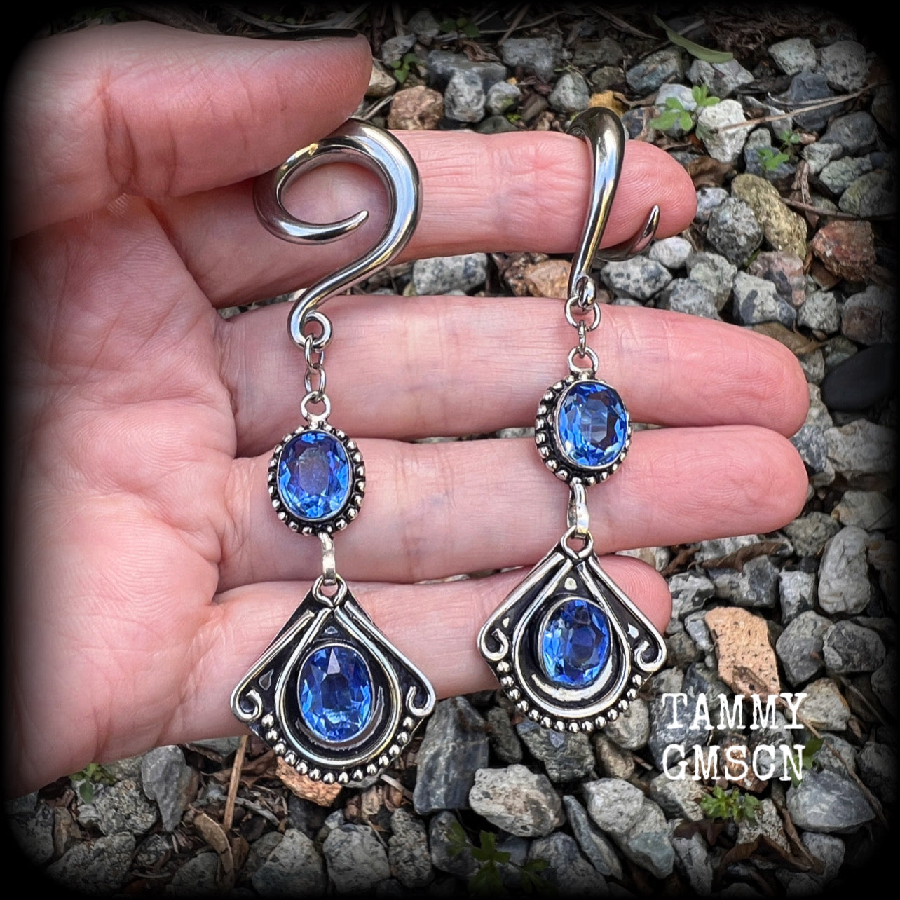 Blue Topaz gauged earrings 2 gauge ear weights Gemstone ear hangers Gauged ears Ear gauges 6g 2g 0g 00g 1/2" 9/16" 5/8" 3/4" 7/8" 1" 1.10" Stretched ears Stretched lobes