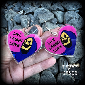 Skeletor earrings-Live laugh love halloween earrings