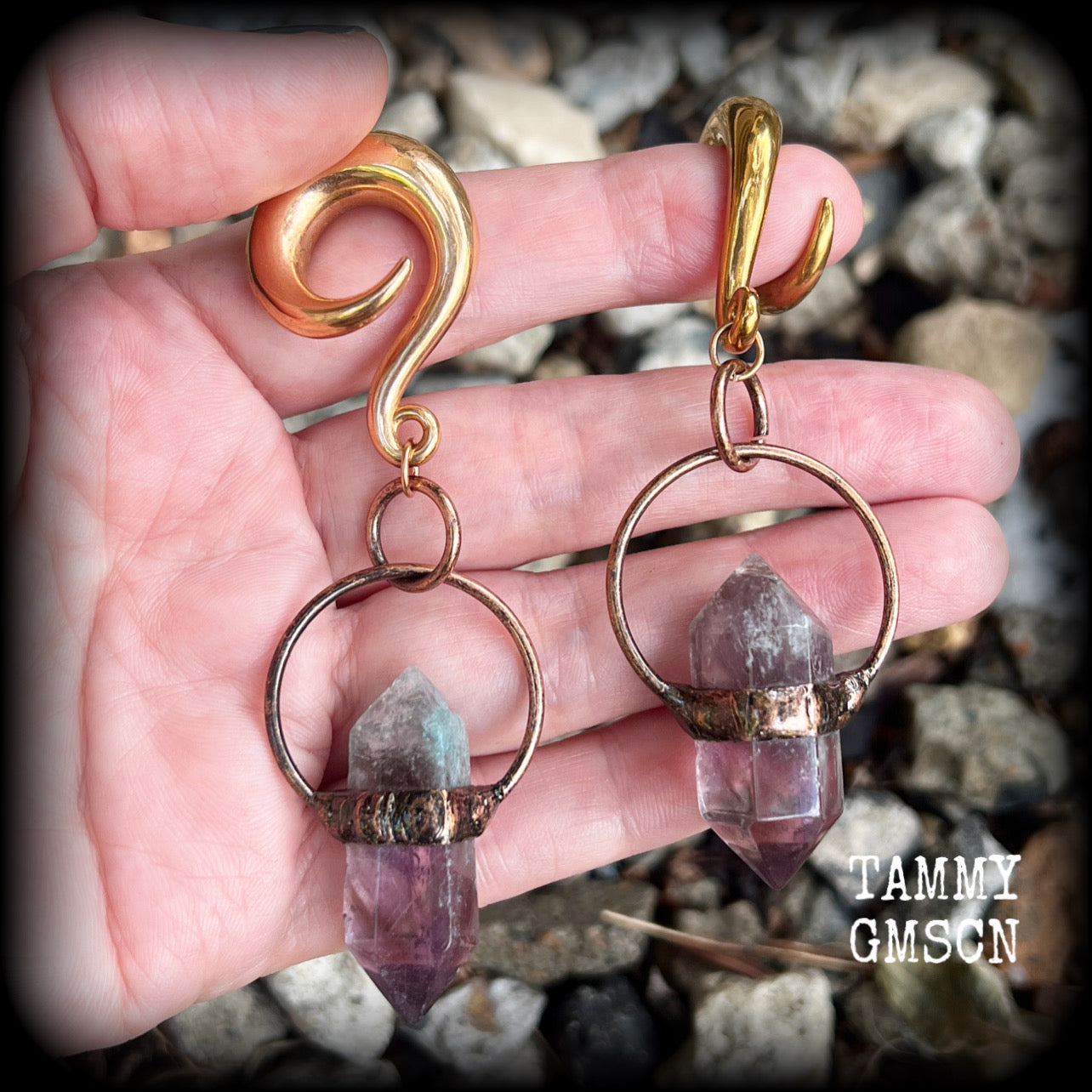 Fluorite gauged earrings-Gemstone ear weights