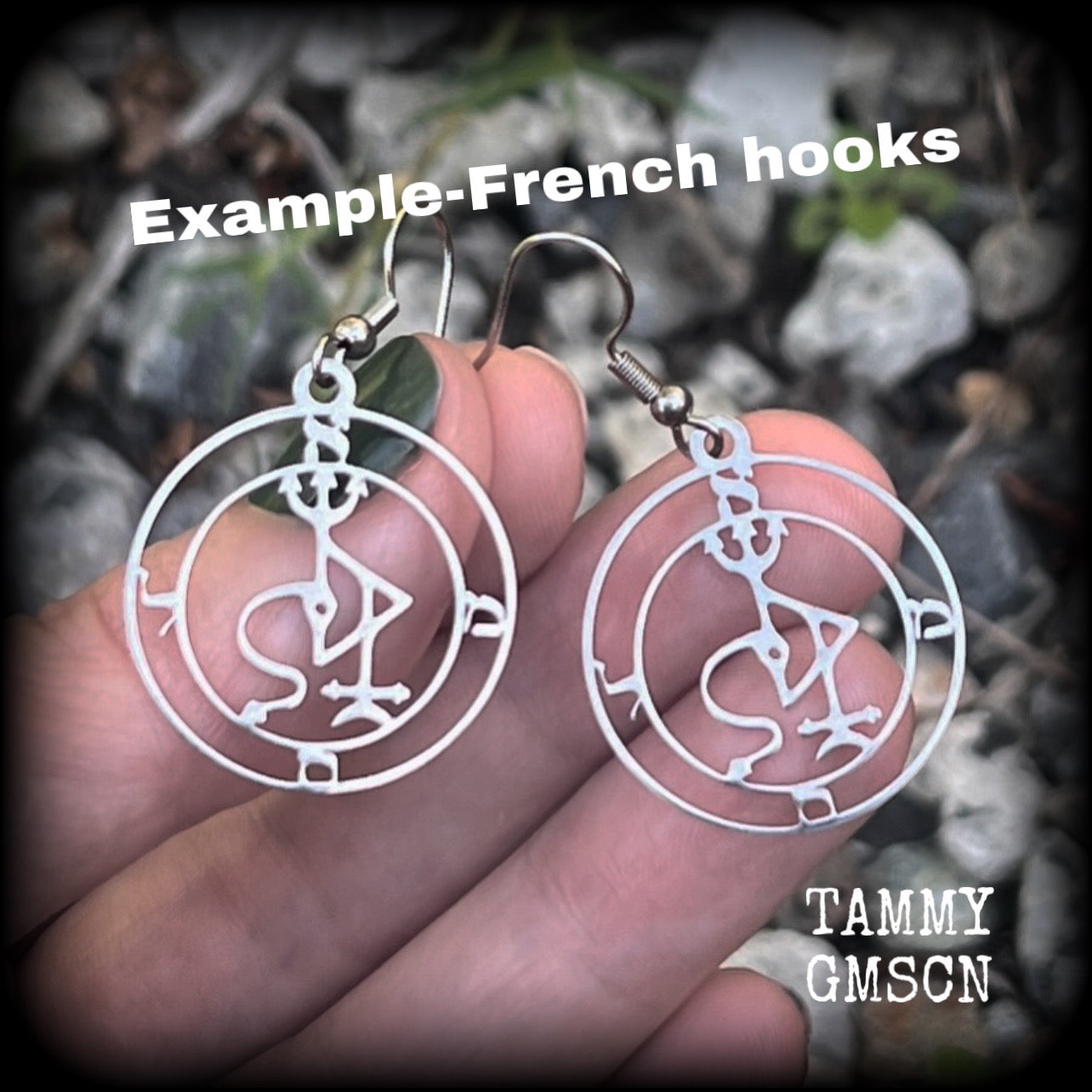 Sigil of Samael earrings Sigil jewelry Sigil jewellery Demons Demonology earrings Sigil earrings Occult earrings Occult jewelry Lesser magick Greater magick Crowley Aquino LaVey Esoteric earrings Church of Satan Key of Solomon Pierced ears Ear gauges