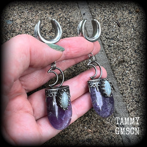 Gemstone ear weights Amethyst jewelry Amethyst ear weights 16mm ear weights Ear gauges Amethyst gauged earrings Gemstone tunnel dangles Gemstone ear weights Ear hangers Cottagecore jewelry Stretched ears 4mm 6mm 8mm 10mm 12mm 14mm 16mm 19mm 22mm 25mm 28mm 30mm Gauges