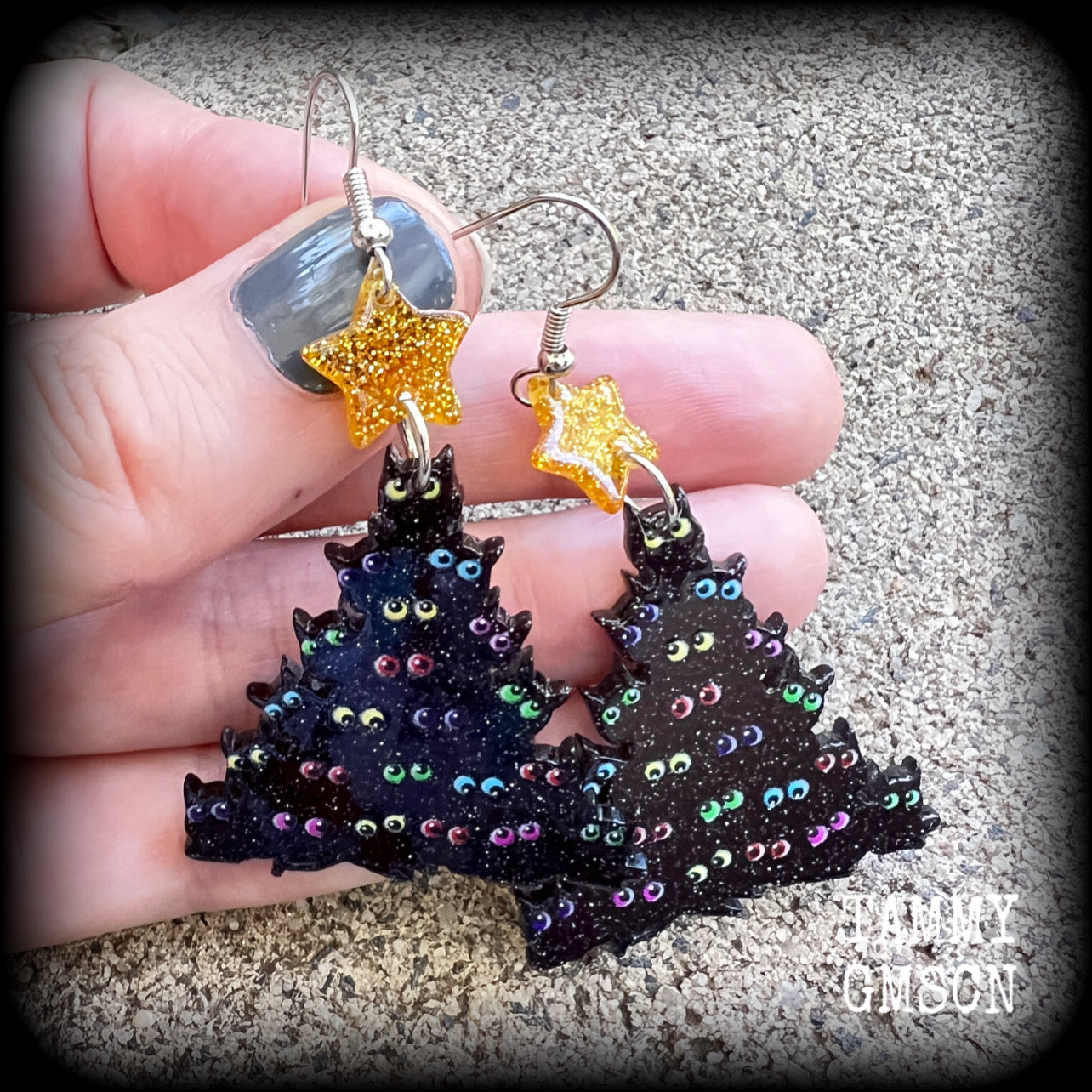 Christmas earrings Cat earrings Gothic Christmas earrings Black Friday Crazy cat lady  earrings Stocking stuffers Spooky cute Pastel goth Acrylic earrings Festive season Yuletide Summer solstice Stockings Secret santa Pierced ears Gifts for goths