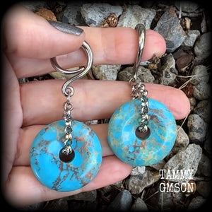 Turquoise gauged earrings-Gemstone gauges