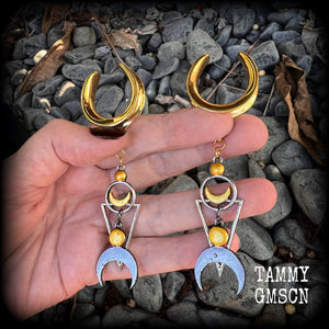 Crescent moon and inverted triangle hanging gauges-Occult gauges