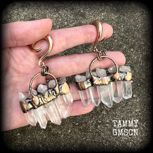 Clear quartz and green cabachon ear weights