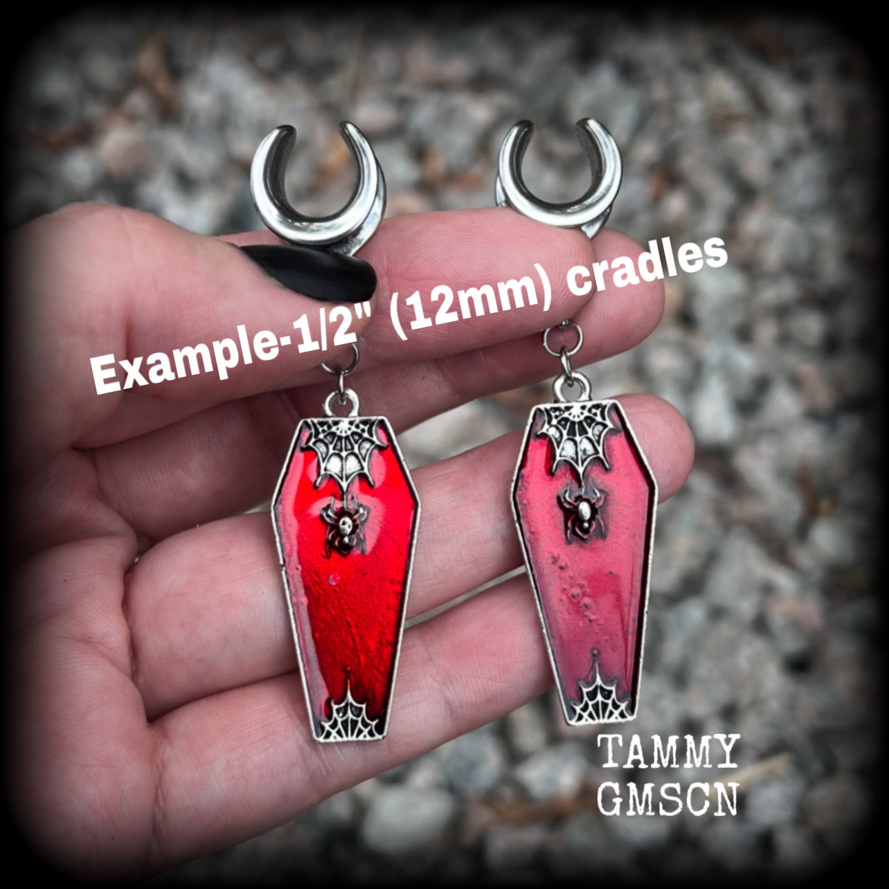 Red enamel coffin gauged earrings-Halloween horror punk ear gauges