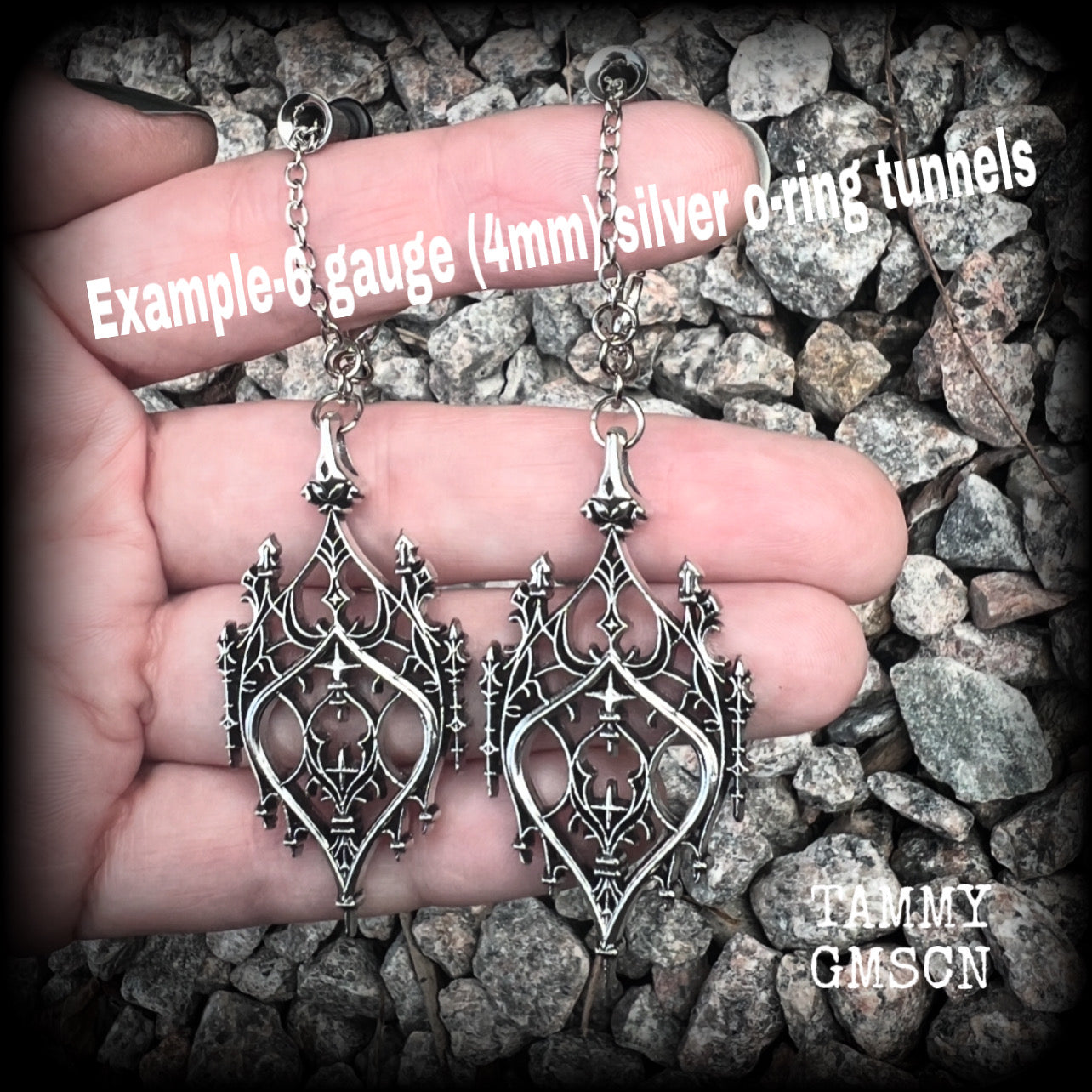 These gorgeous gothic earrings feature a beautiful antique silver ornate gothic cathedral architectural arch, measuring just on 8.5cms from tip to tip, and weighing approx 7 grams each.

 💥This listing includes one pair of surgical steel single flared O-ring earlets
