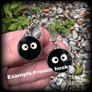 My Neighbor Totoro earrings Studio Ghibli earrings Susuwatari Makkuro Kurosuke Wandering soot Soot sprite earrings Soot sprite toys Japanese earrings Kewpie Japanese jewelry Unique earrings Rare earrings Stocking stuffers Gifts for girls Gifts for her Kawaii earrings Kawaii jewelry Pierced ears Stretched ears