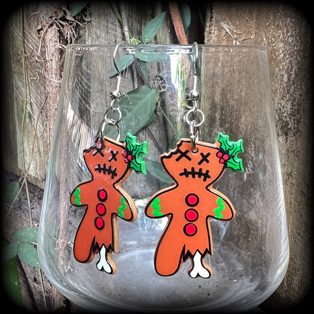 Gingerbread man earrings-Yule earrings