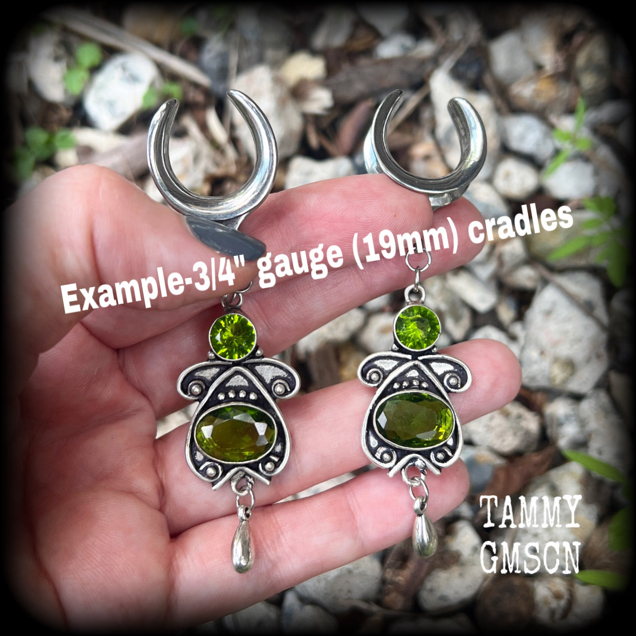 Peridot gauged earrings-Boho ear weights