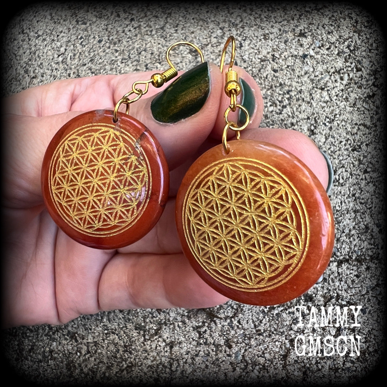 Red agate earrings-Flower of Life earrings