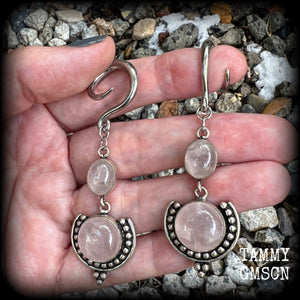 Rose quartz gauged earrings-Gemstone ear weights