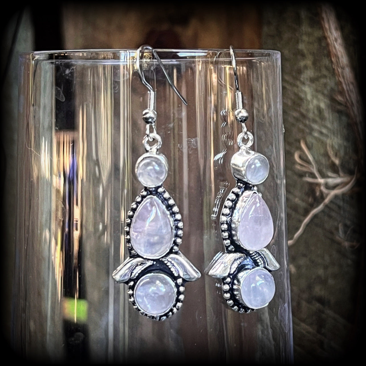 Rose quartz gemstone earrings-Boho earrings