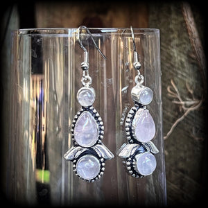 Rose quartz gemstone earrings-Boho earrings