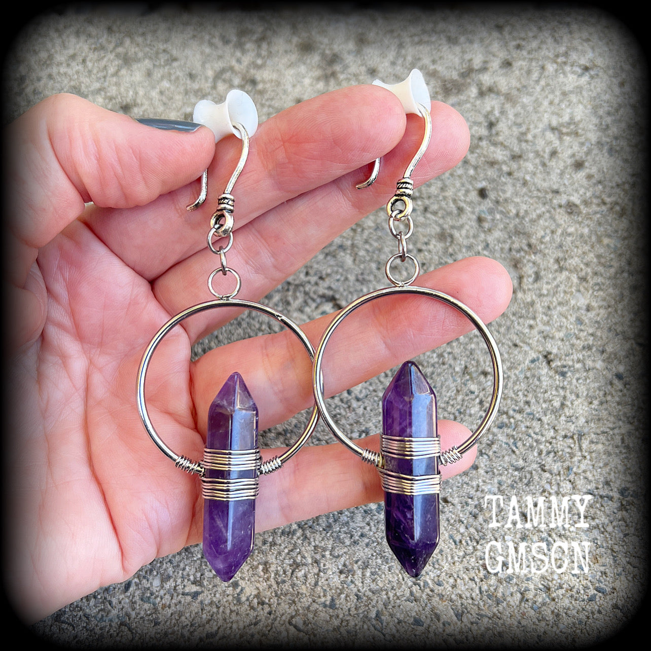 Amethyst earrings-Gemstone ear hangers