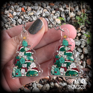 Christmas earrings Cat earrings Gothic Christmas earrings Black Friday Crazy cat lady  earrings Stocking stuffers Spooky cute Pastel goth Acrylic earrings Festive season Yuletide Summer solstice Stockings Secret santa Pierced ears Gifts for goths