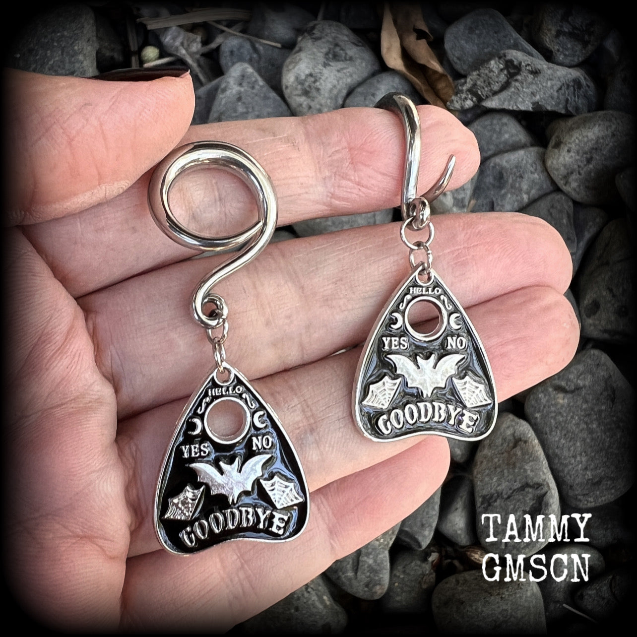 Ouija planchette gauged earrings-Halloween gauges-Bat earings