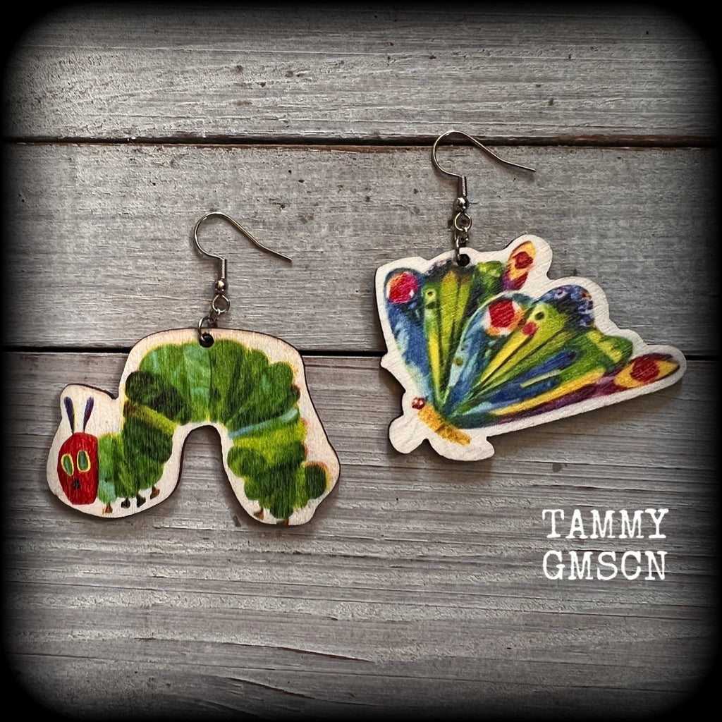 The Very Hungry Caterpillar book earrings