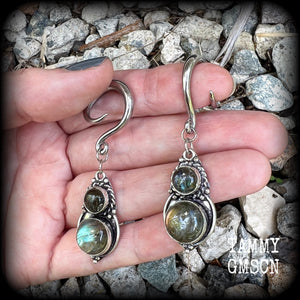 Labradorite gauged earrings-Gemstone gauges