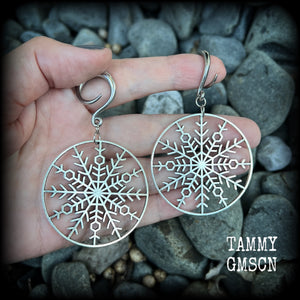 Snowflake gauged earrings-Christmas earrings