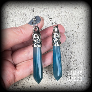 Blue agate earrings-Gemstone earrings