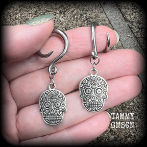 Day of the Dead sugar skull gauged earrings-Halloween earrings